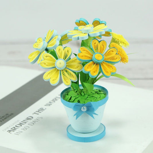 Adult Paper Quilling Flower Pot Craft Kit | DIY Handmade Mini Potted Flower Decor Set, Beginner Friendly Art Hobby Supplies