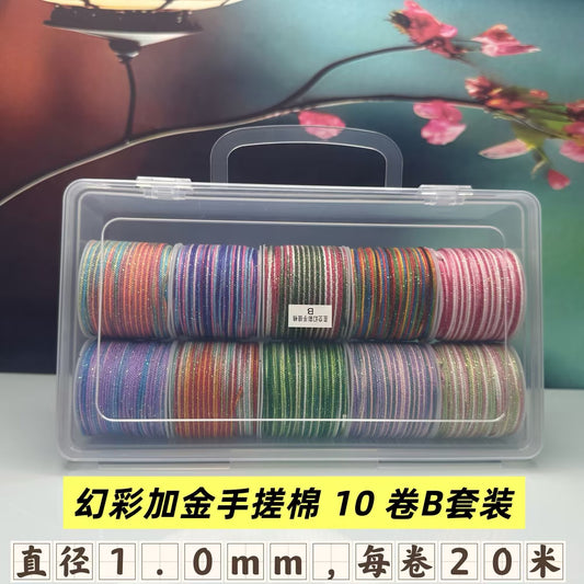 1.0mm Gradient Hand-Twisted Cotton Cord | 10 Rolls Set, 20m/Roll, Iridescent Gold Thread String for Macrame, Bracelet, Jewelry DIY