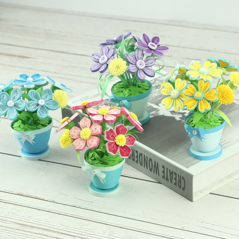 Adult Paper Quilling Flower Pot Craft Kit | DIY Handmade Mini Potted Flower Decor Set, Beginner Friendly Art Hobby Supplies