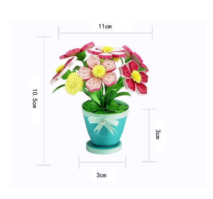 Adult Paper Quilling Flower Pot Craft Kit | DIY Handmade Mini Potted Flower Decor Set, Beginner Friendly Art Hobby Supplies