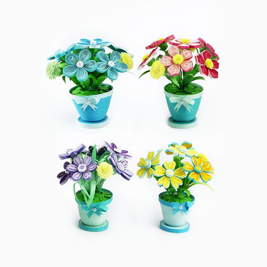 Adult Paper Quilling Flower Pot Craft Kit | DIY Handmade Mini Potted Flower Decor Set, Beginner Friendly Art Hobby Supplies