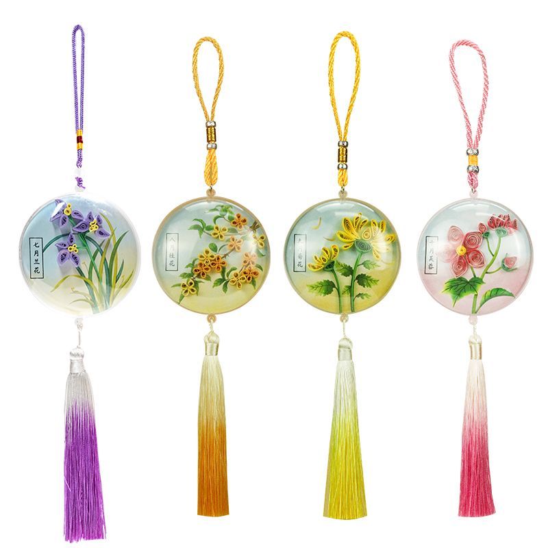 DIY Quilling Flower Car Ornament Kit | Chinese Traditional Paper Quilling Art Hanging Pendant for Auto Decor, Handmade Craft Gift Set