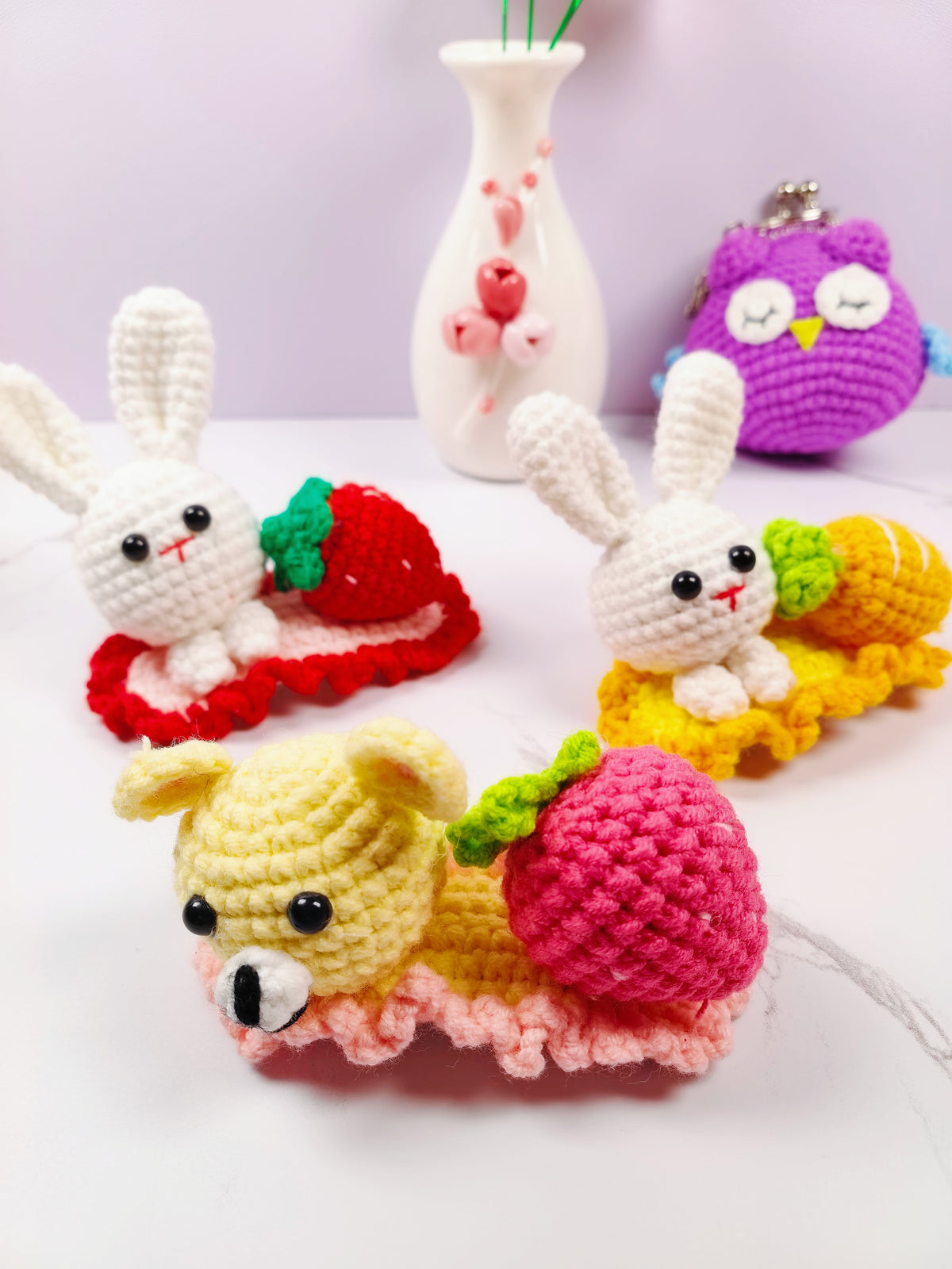 Handmade Cotton Crochet Cartoon Hair Accessories Cute Animal Fruit Flower Hair Clips Hair Ties for Girls