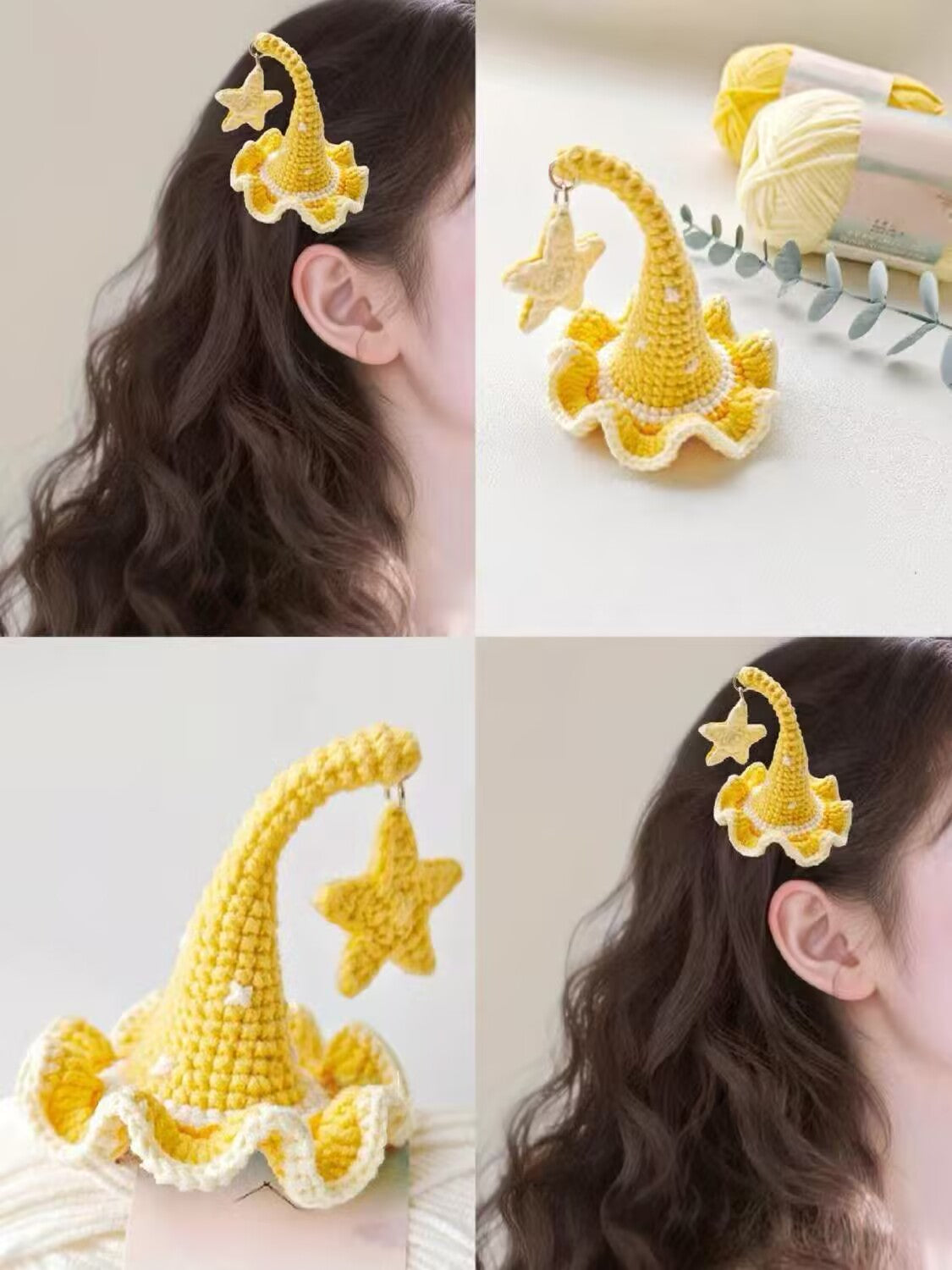 Handmade Cotton Crochet Cartoon Hair Accessories Cute Animal Fruit Flower Hair Clips Hair Ties for Girls