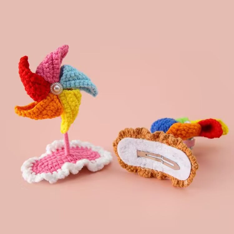 Handmade Cotton Crochet Cartoon Hair Accessories Cute Animal Fruit Flower Hair Clips Hair Ties for Girls