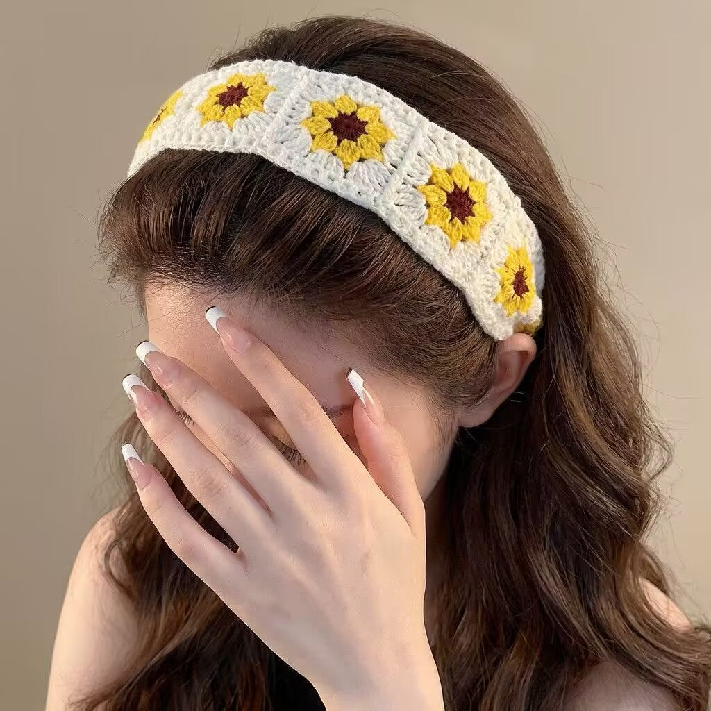6pcs Handmade Crochet Floral Headband With Soft Velcro, Lightweight No Pressure Knit Hair Band For Tame Flyaways