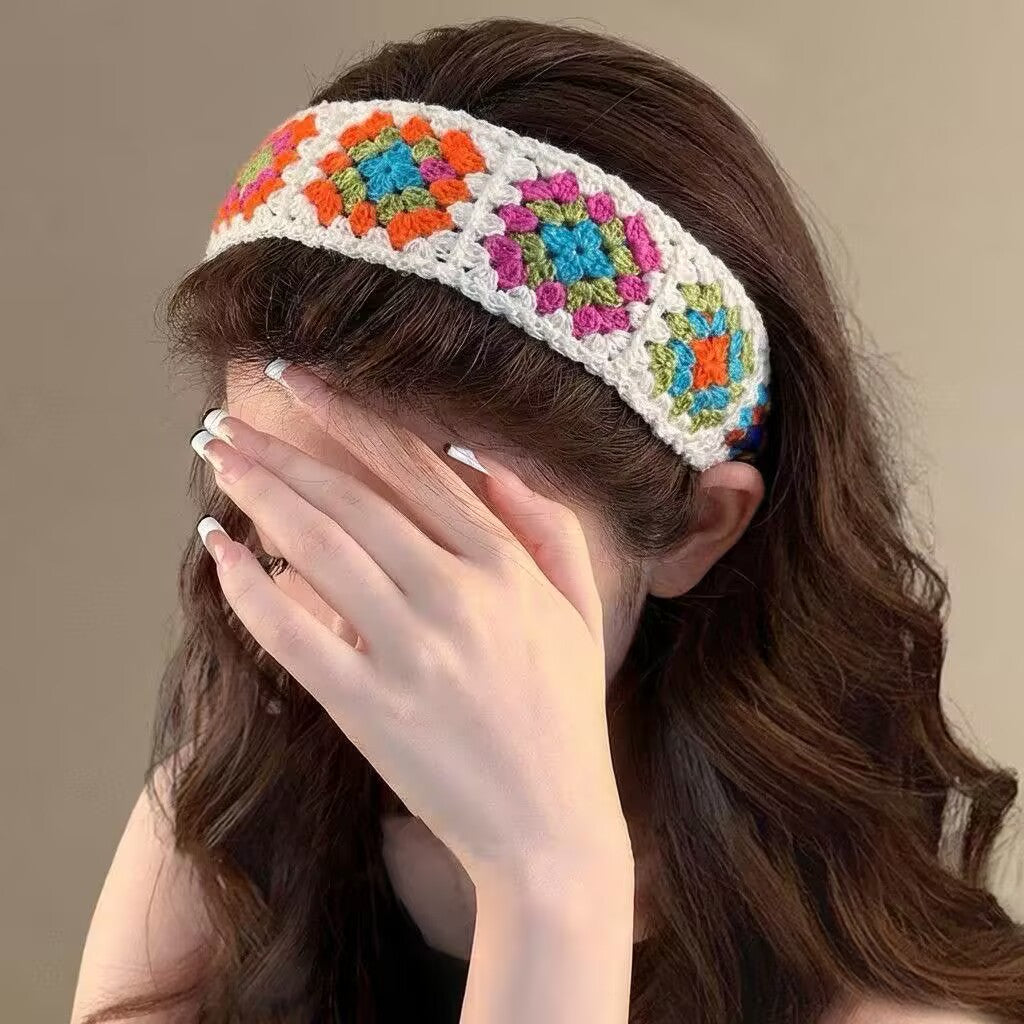 6pcs Handmade Crochet Floral Headband With Soft Velcro, Lightweight No Pressure Knit Hair Band For Tame Flyaways