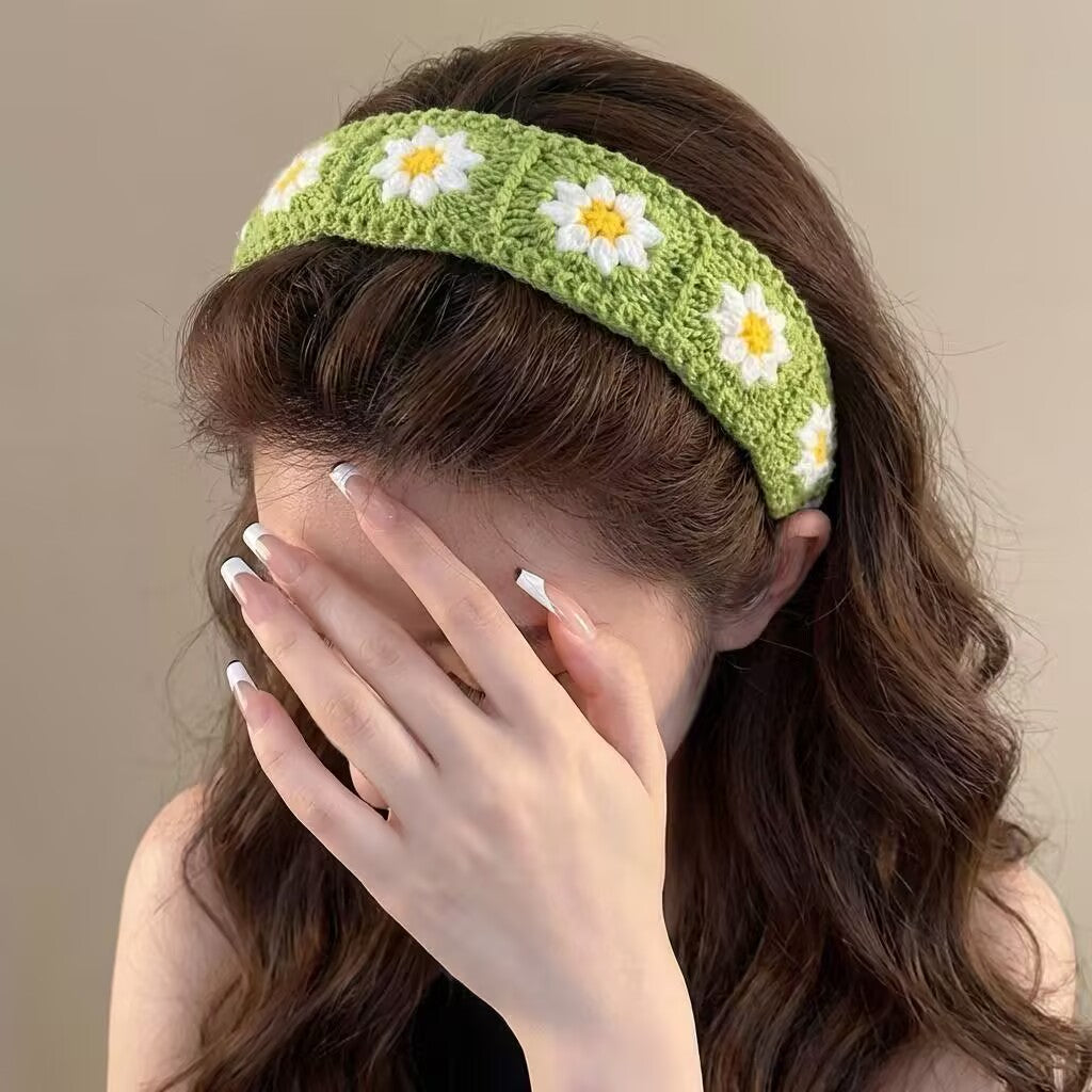 6pcs Handmade Crochet Floral Headband With Soft Velcro, Lightweight No Pressure Knit Hair Band For Tame Flyaways