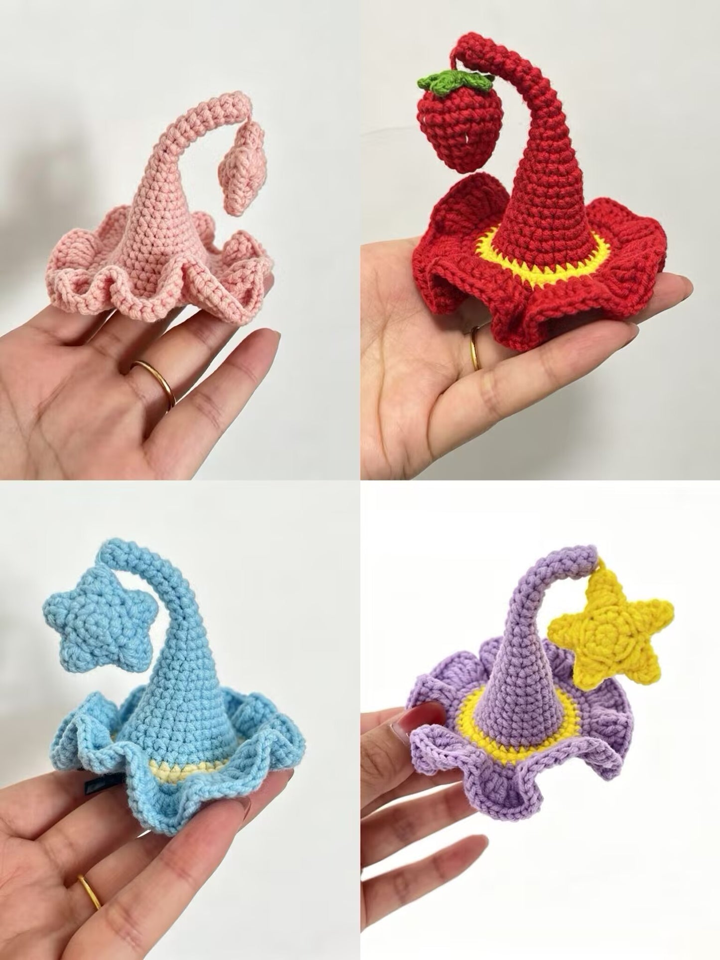 Handmade Crochet Wizard Hat Hair Clip, Cute Elf Hat Hair Barrette, Kawaii Amigurumi Hair Accessories for Girls