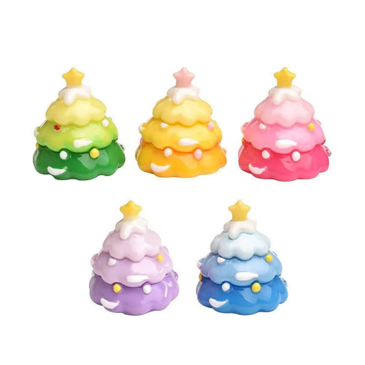 Cute Mini Macaron Christmas Tree Resin Figurines, Tiny Pastel Xmas Tree Ornament, Fairy Garden Micro Landscape Decor, DIY Craft Decoration