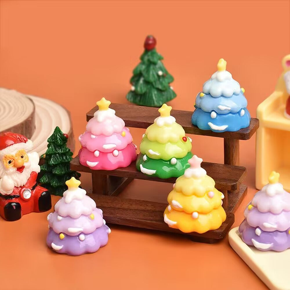 Cute Mini Macaron Christmas Tree Resin Figurines, Tiny Pastel Xmas Tree Ornament, Fairy Garden Micro Landscape Decor, DIY Craft Decoration