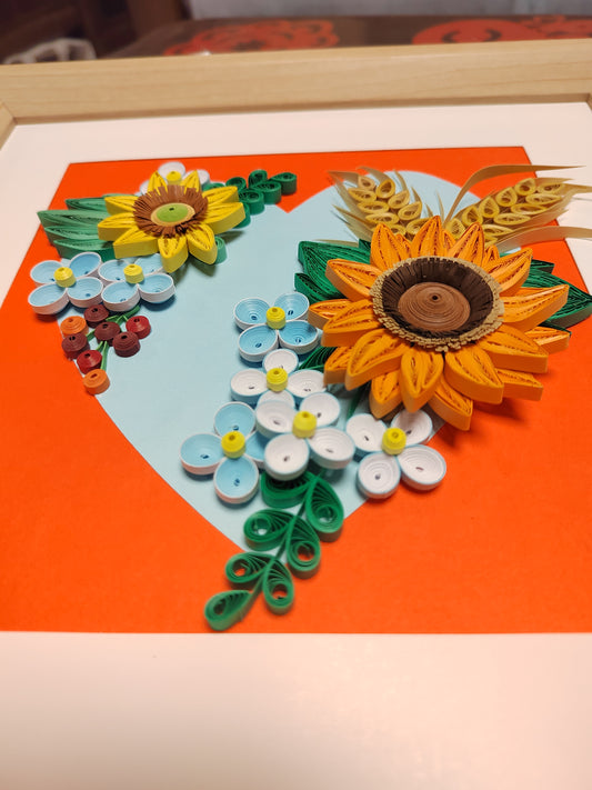 DIY Beginner Quilling Kit | Sunflower Heart 3D Paper Craft Set, Tools, Illustrated Guide & Video Tutorial (Glue,Frame & Base Card NOT Included) Bullet Points