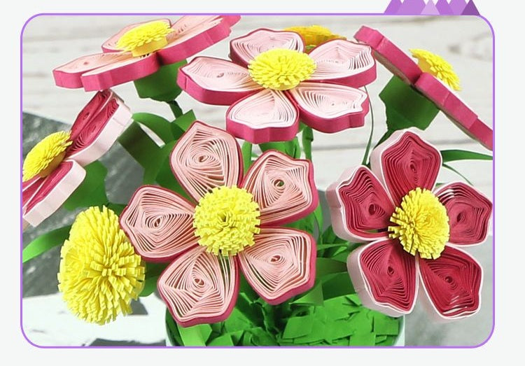 Adult Paper Quilling Flower Pot Craft Kit | DIY Handmade Mini Potted Flower Decor Set, Beginner Friendly Art Hobby Supplies